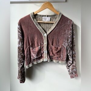VARON Vintage Cardigan Chenille Velvet Burnout Cropped Hand Loomed Art to Wear 2